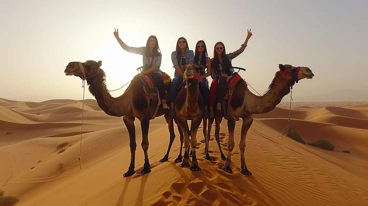 Camel Trekking Through Mesmerizing Desert Dunes